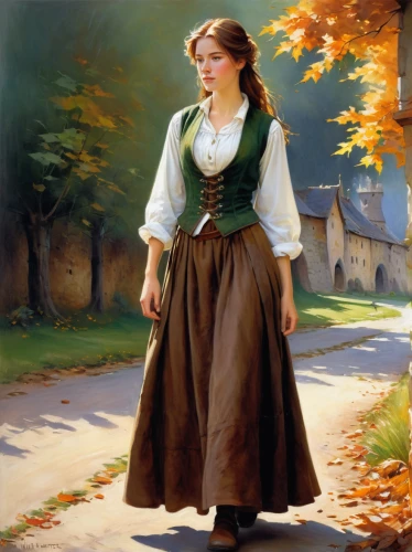 woman walking,girl picking apples,girl walking away,girl with bread-and-butter,women clothes,girl with cloth,country dress,autumn idyll,girl in cloth,young woman,bougereau,girl in a historic way,folk costume,woman holding pie,woman playing,girl in a long dress,girl in the garden,woman hanging clothes,women's clothing,woman at the well,Conceptual Art,Oil color,Oil Color 03