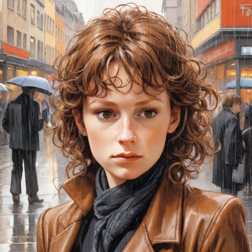 portrait of a girl,city ​​portrait,girl portrait,young woman,oil painting on canvas,the girl at the station,lilian gish - female,oil painting,girl with bread-and-butter,pedestrian,david bates,girl in a long,a pedestrian,the girl's face,romantic portrait,walking in the rain,mystical portrait of a girl,ann margarett-hollywood,girl in a historic way,nora,Digital Art,Comic