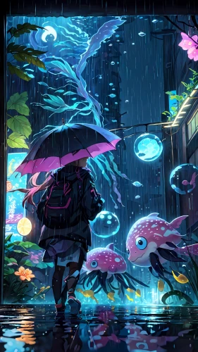 umbrellas,walking in the rain,rainy,japanese umbrellas,aquarium,rainstorm,flooded pathway,blue rain,rainy season,umbrella,rains,rain,in the rain,rain lily,rainy day,parasols,summer umbrella,heavy rain,koi pond,raindrops