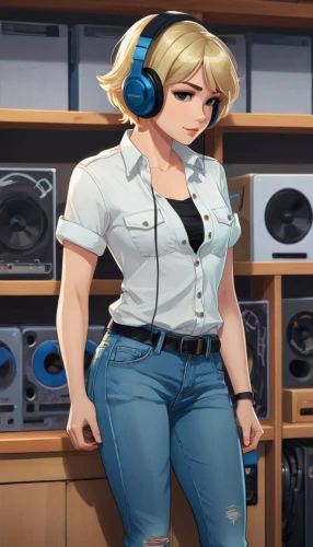 darjeeling,headphone,telephone operator,headphones,cynthia (subgenus),retro girl,listening to music,engineer,pubg mascot,blue-collar worker,headset,retro woman,disc jockey,heidi country,radio set,female worker,librarian,mechanic,overalls,waitress,Illustration,Japanese style,Japanese Style 07