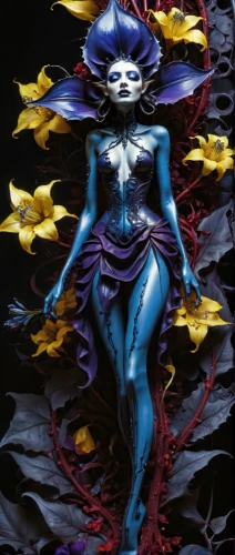 blue enchantress,mystique,widow flower,bodypainting,the enchantress,voodoo woman,la violetta,deadly nightshade,body painting,fantasia,la catrina,halloween poster,yulan magnolia,fae,indigo,raven sculpture,rusalka,la calavera catrina,mezzelune,medusa