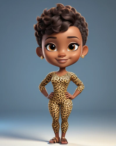tiana,moana,cute cartoon character,agnes,cheetah,african american woman,nigeria woman,madagascar,hosana,rockabella,african woman,animated cartoon,sculpt,coco,disney character,afro-american,3d model,black woman,hula,pixie-bob,Unique,3D,3D Character