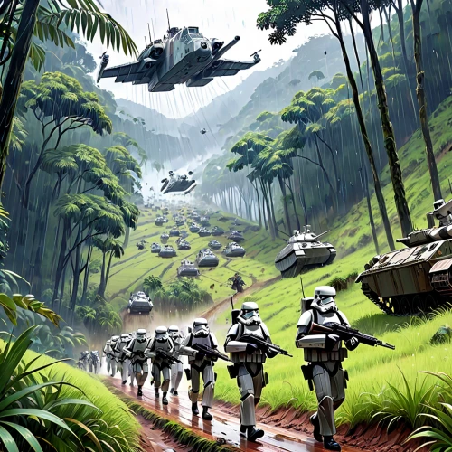 vietnam,patrol,cg artwork,lost in war,storm troops,patrols,federal army,troop,battlefield,sci fiction illustration,the army,aaa,concept art,convoy,invasion,us army,marine expeditionary unit,soldiers,military training area,vietnam's,Anime,Anime,Realistic