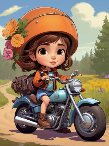 motorbike,motorcycle,motorcycle racer,agnes,motorcycles,biker,cute cartoon character,motorcycle tour,cute cartoon image,motorcyclist,motorcycling,toy motorcycle,toy's story,countrygirl,motor-bike,girl with a wheel,family motorcycle,game illustration,scooter riding,kids illustration,Conceptual Art,Fantasy,Fantasy 08