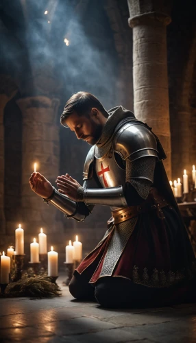 games of light,cent,visual effect lighting,man praying,woman praying,candlelight,biblical narrative characters,digital compositing,drawing with light,praying woman,candlemaker,medieval,templar,kneeling,accolade,prayer,candlelights,offering,boy praying,joan of arc,Photography,General,Cinematic