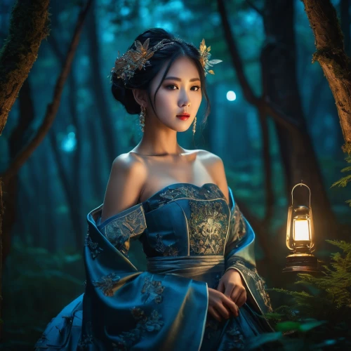 fantasy picture,fantasy portrait,fairy tale character,mystical portrait of a girl,romantic portrait,oriental princess,fairy lanterns,hanbok,fairy queen,cinderella,enchanting,fantasy art,fairy tale,blue enchantress,enchanted forest,faerie,vietnamese woman,light of night,a fairy tale,enchanted,Photography,General,Fantasy