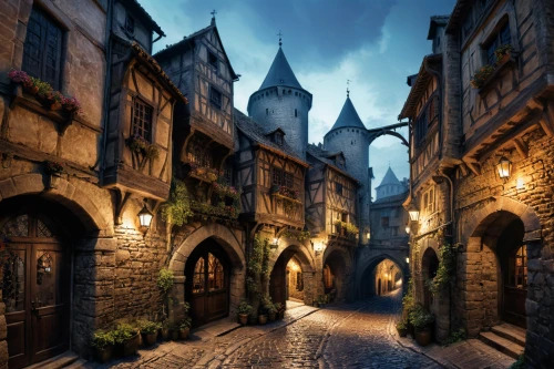 medieval street,medieval town,medieval architecture,fairy tale castle,mont st michel,fairytale castle,the cobbled streets,hogwarts,gothic architecture,fairy tale,mont saint michel,medieval,3d fantasy,fairytale,hamelin,rouen,dracula castle,a fairy tale,knight village,fantasy city,Conceptual Art,Fantasy,Fantasy 11