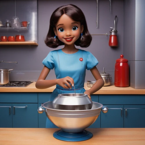 girl in the kitchen,girl with cereal bowl,doll kitchen,star kitchen,cookware and bakeware,cute cartoon character,saucepan,housewife,cooking pot,red cooking,waitress,housekeeper,chef,washing dishes,pots and pans,digital compositing,clay animation,cute cartoon image,sauté pan,confectioner,Illustration,Children,Children 01