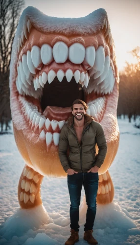 big mouth,giant schirmling,rubber dinosaur,russkiy toy,russian toy,winter animals,teeth,man-eater,t-rex,dentures,inflatable,snowhotel,orthodontics,wide mouth,lawn ornament,linkedin icon,trex,toy bulldog,jurassic,denture,Photography,General,Cinematic