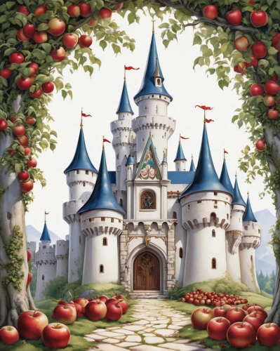 fairy tale castle,home of apple,fairytale castle,red apples,children's fairy tale,a fairy tale,fairy tale,apple mountain,fairy tales,fairytale,disney castle,apple world,apples,fairy tale character,cart of apples,cinderella's castle,apple orchard,apple tree,basket of apples,apple trees,Illustration,Abstract Fantasy,Abstract Fantasy 11