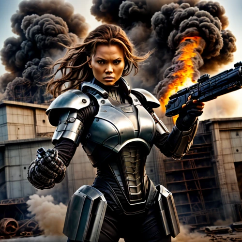war machine,digital compositing,woman fire fighter,action film,topspin,action hero,carapace,heavy armour,ballistic vest,spartan,mags,photoshop manipulation,wasp,hard woman,woman holding gun,woman power,image manipulation,human torch,combat pistol shooting,black widow