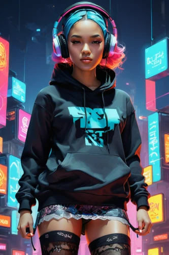 cyberpunk,punk,cyber,music background,hk,echo,hong,world digital painting,cyber glasses,80s,mute,dj,headphone,headset,hoodie,miso,music player,neon,girl at the computer,vector girl,Illustration,Abstract Fantasy,Abstract Fantasy 20