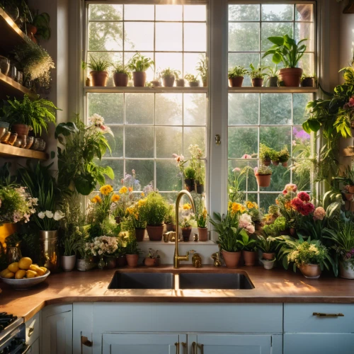 house plants,vintage kitchen,kitchen interior,the kitchen,kitchen cabinet,greenhouse,kitchen garden,kitchen,winter window,tile kitchen,windowsill,victorian kitchen,culinary herbs,terrarium,pantry,kitchen shop,hanging plants,potted plants,morning light,plants in pots,Photography,General,Cinematic