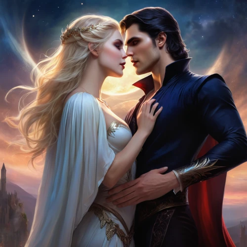 romance novel,fantasy picture,romantic portrait,amorous,a fairy tale,prince and princess,fairy tale,romantic scene,fantasy art,heroic fantasy,cg artwork,fairytales,fairytale,throughout the game of love,first kiss,beautiful couple,fairy tales,ballroom dance,fantasy portrait,fairy tale icons,Illustration,Realistic Fantasy,Realistic Fantasy 01