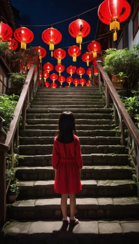 red lantern,lanterns,japanese paper lanterns,chinese lanterns,mid-autumn festival,lampion flower,fairy lanterns,little girl with umbrella,illuminated lantern,lampion,japanese lantern,chinese lantern,night view of red rose,happy chinese new year,asian lamp,little girl with balloons,hanging lantern,kiyomizu,digital compositing,japan's three great night views,Photography,General,Realistic