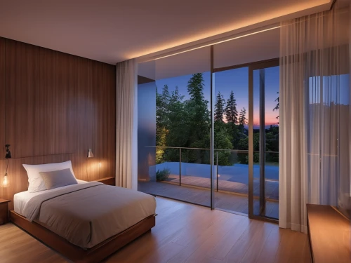 sleeping room,modern room,room divider,bedroom window,bedroom,interior modern design,3d rendering,sliding door,canopy bed,guest room,window treatment,great room,luxury home interior,modern decor,bamboo curtain,wooden windows,boutique hotel,luxury hotel,glass wall,render,Photography,General,Realistic
