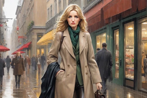 woman walking,woman shopping,trench coat,photoshop manipulation,overcoat,long coat,woman in menswear,girl walking away,world digital painting,women fashion,blonde woman,afghan hound,fashion street,image manipulation,paris shops,shopping icon,shopping street,woman at cafe,digital compositing,photo manipulation,Digital Art,Comic