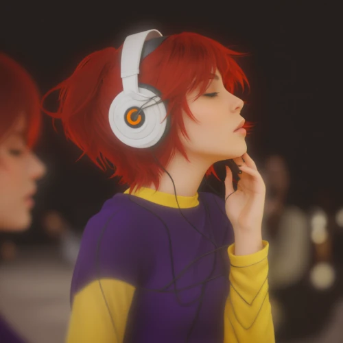 transistor,listening to music,headphones,headphone,earphone,hearing,listening,girl with speech bubble,cigarette girl,walkman,smoking girl,music player,transistor checking,head phones,misty,clementine,earphones,red-haired,earbuds,headset,Photography,General,Cinematic