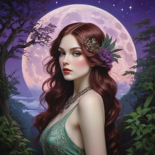 faery,faerie,fae,fantasy portrait,fairy queen,fantasy art,fantasy picture,the enchantress,fairy tale character,fantasy woman,celtic woman,sorceress,queen of the night,rosa 'the fairy,purple moon,dryad,poison ivy,rusalka,mystical portrait of a girl,celtic queen,Illustration,Realistic Fantasy,Realistic Fantasy 16