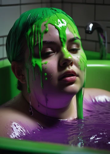 the girl in the bathtub,bathtub,green skin,tub,slime,green bubbles,algae,bath,bath oil,green,wet,dye,baths,bath ball,jade,green water,three-lobed slime,neon body painting,spa,milk bath,Art,Artistic Painting,Artistic Painting 34