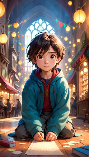 child with a book,studio ghibli,kids illustration,children's background,world digital painting,boy praying,detective conan,little girl reading,book store,shirakami-sanchi,game illustration,sci fiction illustration,anime cartoon,bookstore,kid hero,illustrator,cg artwork,shopkeeper,tutor,eleven,Anime,Anime,Cartoon