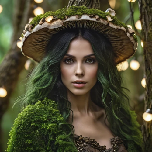 faerie,the enchantress,faery,in green,elven,dryad,fairy queen,poison ivy,green,elven forest,ivy,green tree,green dress,green skin,green mermaid scale,wood elf,enchanted forest,dark green,elves,fantasy portrait,Photography,General,Realistic