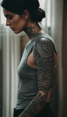 tattoo girl,sleeve,tattooed,with tattoo,tattoos,tattoo,strong woman,lotus tattoo,tattoo artist,ink,arms,ripped,athletic body,ribs back,tattoo expo,muscle woman,strong women,muscular,body art,veins,Photography,Documentary Photography,Documentary Photography 08