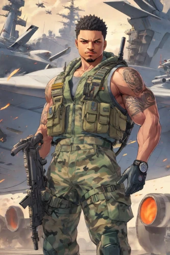 mercenary,gi,aop,ballistic vest,game illustration,combat medic,pubg mascot,soldier,aaa,game art,cargo pants,twitch icon,solider,cg artwork,strong military,aa,cargo,shepard,war machine,veteran,Digital Art,Anime