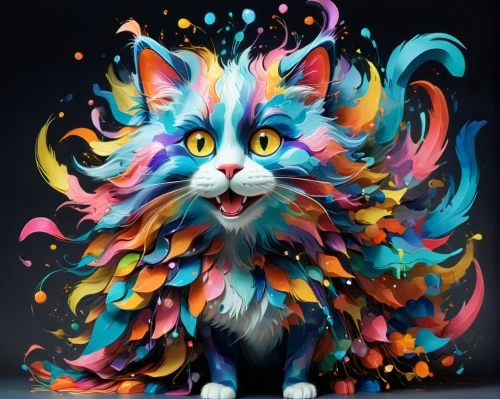 cat vector,doodle cat,maincoon,lion - feline,colorful doodle,domestic long-haired cat,norwegian forest cat,flower cat,cartoon cat,rainbow rabbit,whimsical animals,color rat,colorful foil background,drawing cat,animal feline,feline,breed cat,cats angora,tea party cat,full of color,Illustration,Realistic Fantasy,Realistic Fantasy 20