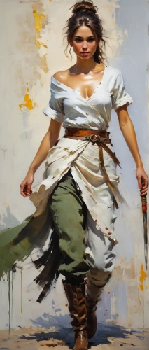 woman walking,italian painter,girl walking away,warrior woman,cleaning woman,oil painting on canvas,oil painting,girl with a wheel,art painting,woman playing,woman holding gun,milkmaid,girl with cloth,painter,meticulous painting,girl in cloth,girl in a long dress,woman pointing,fabric painting,girl with gun,Conceptual Art,Fantasy,Fantasy 18