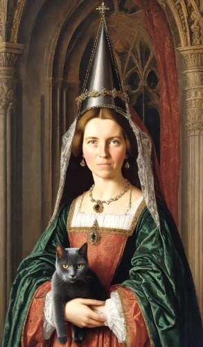 gothic portrait,cat european,portrait of christi,medieval hourglass,woman holding pie,the hat of the woman,domestic long-haired cat,portrait of a woman,portrait of a girl,cat sparrow,cat image,napoleon cat,cat portrait,caerula,girl with cereal bowl,cat,millicent fawcett,figaro,academic dress,tudor,Digital Art,Classicism