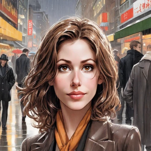 sci fiction illustration,city ​​portrait,world digital painting,the girl at the station,female doctor,woman shopping,woman thinking,a pedestrian,the girl's face,pedestrian,women's novels,romantic portrait,white-collar worker,walking in the rain,overcoat,game illustration,mystery book cover,detective,stock broker,young woman,Digital Art,Comic