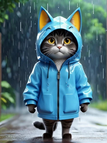 rain cats and dogs,raincoat,rain suit,raindops,walking in the rain,rainy day,rainy,rainy season,raining,rainy weather,fox in the rain,rain,cute cartoon character,heavy rain,in the rain,cartoon cat,rain pants,rain protection,cute cartoon image,protection from rain,Unique,3D,3D Character