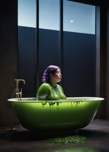 the girl in the bathtub,bathtub,bath,tub,kiribath,green bubbles,bathe,woman frog,baths,taking a bath,day-spa,bath oil,bathing,minion hulk,bath with milk,spa,green skin,day spa,incredible hulk,bath soap,Art,Artistic Painting,Artistic Painting 34