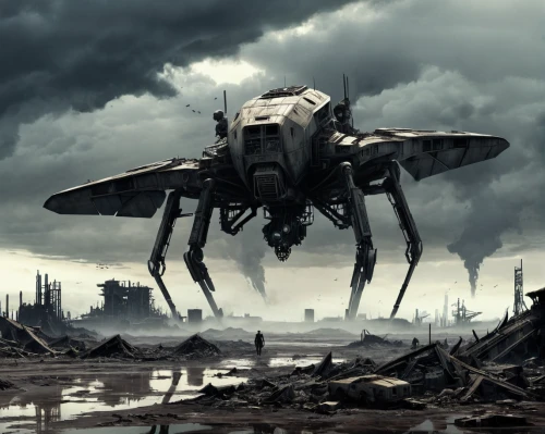 dreadnought,district 9,sci fi,post-apocalyptic landscape,sci-fi,sci - fi,sci fiction illustration,destroyed city,dystopian,erbore,scifi,apiarium,futuristic landscape,mech,carrack,post apocalyptic,drone phantom,locust,industrial landscape,tau,Conceptual Art,Fantasy,Fantasy 33