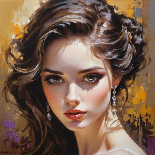 romantic portrait,girl portrait,young woman,art painting,oil painting,fantasy portrait,mystical portrait of a girl,oil painting on canvas,portrait of a girl,fantasy art,world digital painting,photo painting,woman portrait,painted lady,italian painter,comely,boho art,digital painting,gold leaf,painting,Conceptual Art,Oil color,Oil Color 09