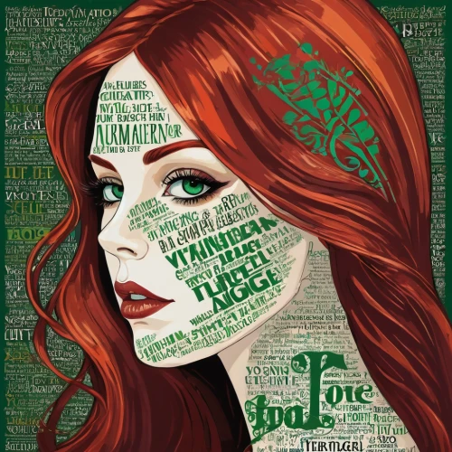 poison ivy,ariel,celtic queen,mary jane,merida,irish,maureen o'hara - female,celtic woman,the enchantress,popart,st patrick's day icons,celtic tree,maryjane,redheads,clary,fae,red-haired,a3 poster,redheaded,saint patrick,Illustration,Vector,Vector 21