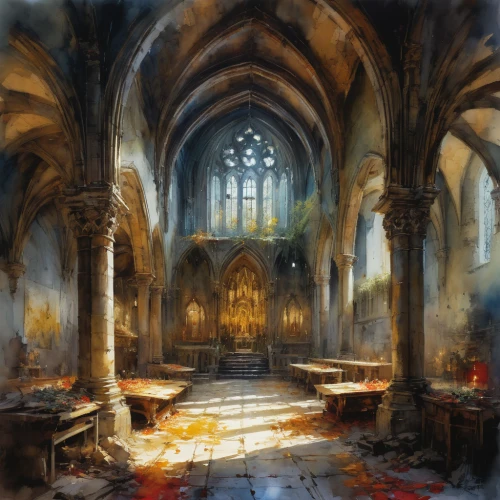 church painting,blood church,hall of the fallen,haunted cathedral,cathedral,sanctuary,gothic church,sepulchre,medieval architecture,holy places,north churches,eucharist,ruin,crypt,medieval,world digital painting,the cathedral,gothic architecture,church faith,communion,Illustration,Paper based,Paper Based 15