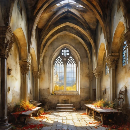 church painting,sanctuary,hall of the fallen,maulbronn monastery,medieval architecture,autumn light,gothic church,world digital painting,cathedral,north churches,cloister,gothic architecture,light of autumn,michel brittany monastery,house of prayer,abbaye de belloc,crypt,empty interior,sunken church,church faith