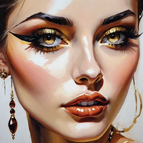 golden eyes,gold eyes,cat eye,fashion illustration,gold leaf,vintage makeup,women's eyes,boho art,woman face,digital painting,closeup,painted lady,fantasy portrait,gold paint strokes,fantasy art,cat eyes,gold contacts,face portrait,world digital painting,gold paint stroke,Conceptual Art,Oil color,Oil Color 09