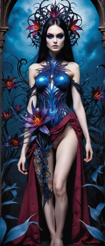 the enchantress,blue enchantress,fairy queen,fantasy art,faerie,fantasy woman,faery,sorceress,queen of hearts,widow flower,evil fairy,bodypainting,gothic woman,gothic portrait,rosa 'the fairy,passionflower,rosarium,rusalka,marionette,fairy tale character
