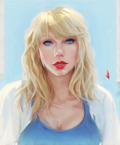 digital painting,tayberry,vector art,blue painting,swifts,blonde woman,world digital painting,blue eyes,red and blue,modern pop art,baby blue eyes,blonde girl,blue background,girl-in-pop-art,blond girl,vector illustration,fantasy portrait,digital art,red-blue,red lips,Common,Common,Japanese Manga