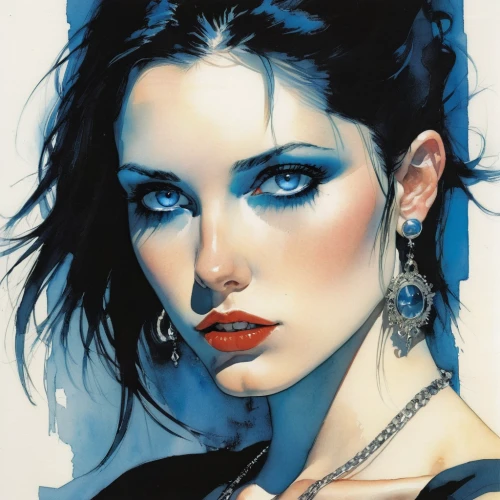 fashion illustration,blue enchantress,colour pencils,blue eyes,colored pencil,color pencils,blue rose,blue painting,cobalt blue,fantasy portrait,vampire woman,the blue eye,blue eye,madonna,vampire lady,coloured pencils,watercolor blue,colored pencils,gothic portrait,mazarine blue,Illustration,Paper based,Paper Based 12