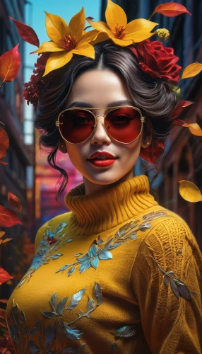 world digital painting,girl in flowers,geisha,autumn theme,geisha girl,rosa ' amber cover,retro woman,portrait background,autumn background,digital painting,fantasy portrait,frida,retro flowers,colorful floral,marigolds,the festival of colors,fashion vector,masquerade,vietnamese woman,beautiful girl with flowers,Photography,Artistic Photography,Artistic Photography 08