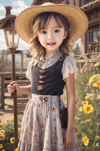 country dress,countrygirl,little girl in wind,little girl dresses,farm girl,girl wearing hat,vintage girl,beautiful girl with flowers,flower girl,girl in flowers,child portrait,cowgirl,little girl,vintage doll,heidi country,little girl in pink dress,fashionable girl,child model,girl picking flowers,flower hat,Photography,Realistic