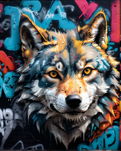 graffiti art,graffiti,streetart,wolf,furta,shoreditch,street art,grafitty,canidae,wolves,urban street art,redfox,red wolf,aerosol,grafitti,howl,grafiti,grey fox,mural,berlin wall,Illustration,Paper based,Paper Based 20