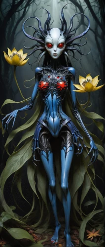 blue enchantress,the enchantress,dryad,widow flower,lotus with hands,evil fairy,faerie,yulan magnolia,sorceress,water lotus,sacred lotus,faery,priestess,voodoo woman,widow spider,shiva,crow queen,dark elf,queen of the night,blue bonnet
