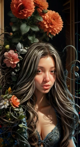 girl in flowers,fantasy portrait,girl in a wreath,mystical portrait of a girl,fantasy art,beautiful girl with flowers,fantasy picture,portrait background,rapunzel,world digital painting,background ivy,lyzz flowers,rosa ' amber cover,romantic portrait,fantasy woman,the girl's face,girl in the garden,young woman,elven flower,fairy tale character
