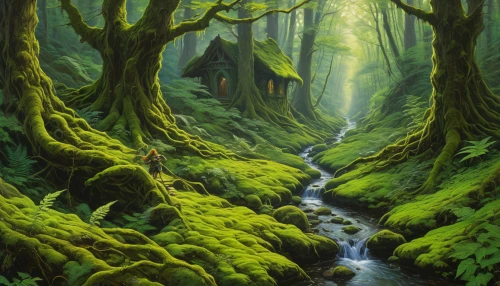 green forest,old-growth forest,elven forest,aaa,patrol,forest landscape,yakushima,riparian forest,forest moss,fairy forest,rain forest,rainforest,forest floor,forest glade,swampy landscape,tropical and subtropical coniferous forests,holy forest,fairytale forest,green landscape,deciduous forest,Illustration,Realistic Fantasy,Realistic Fantasy 03