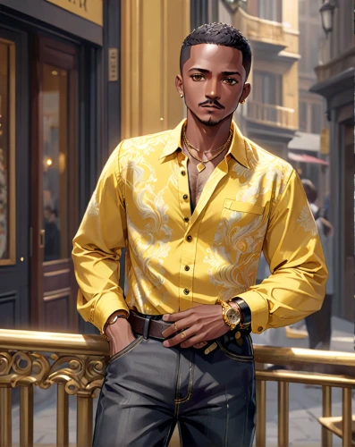 black businessman,african businessman,a black man on a suit,gold business,concierge,white-collar worker,african american male,dress shirt,businessman,male character,men clothes,libra,business man,gold jewelry,men's wear,yellow-gold,gold bar shop,jewelry store,premium shirt,gold watch,Anime,Anime,General